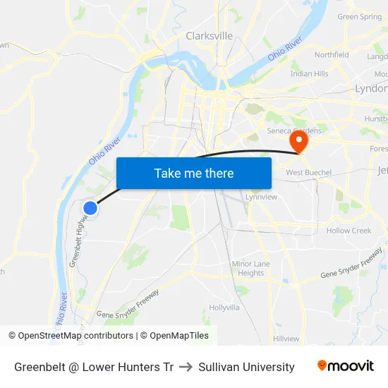 Greenbelt @ Lower Hunters Tr to Sullivan University map