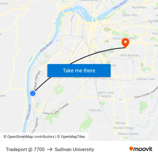 Tradeport @ 7700 to Sullivan University map