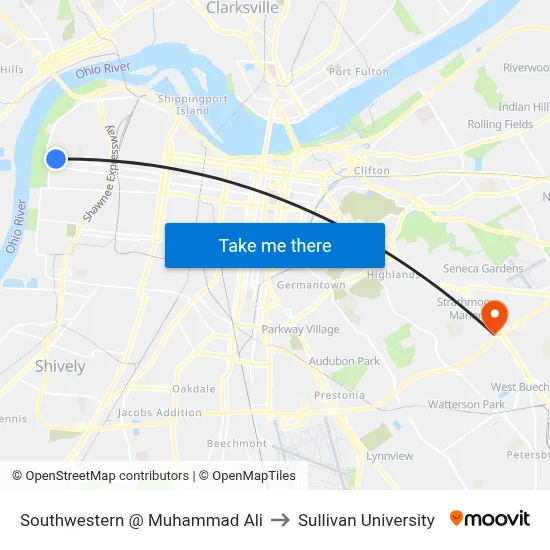 Southwestern @ Muhammad Ali to Sullivan University map