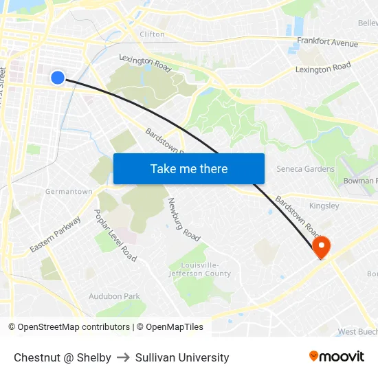 Chestnut @ Shelby to Sullivan University map