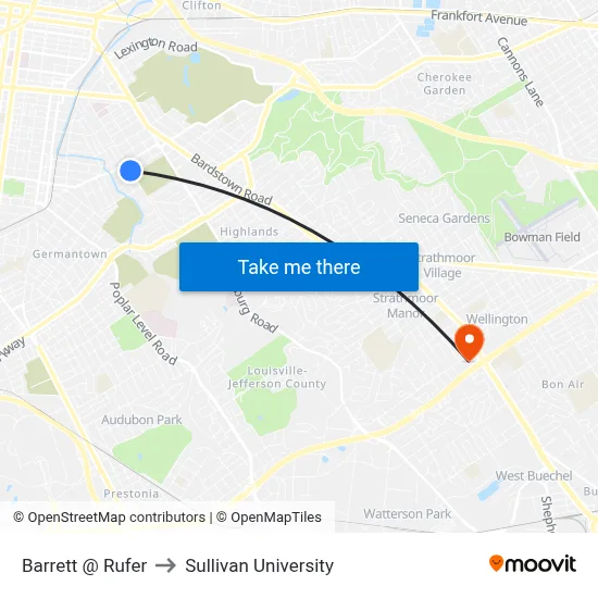 Barrett @ Rufer to Sullivan University map