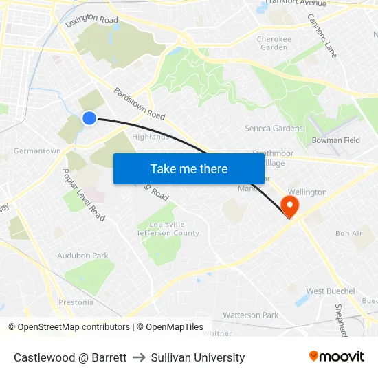 Castlewood @ Barrett to Sullivan University map