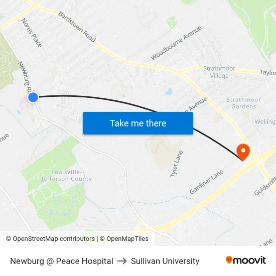 Newburg @ Peace Hospital to Sullivan University map