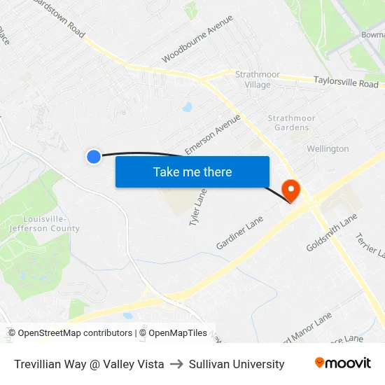 Trevillian Way @ Valley Vista to Sullivan University map