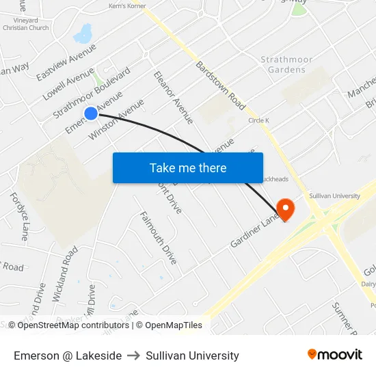 Emerson @ Lakeside to Sullivan University map