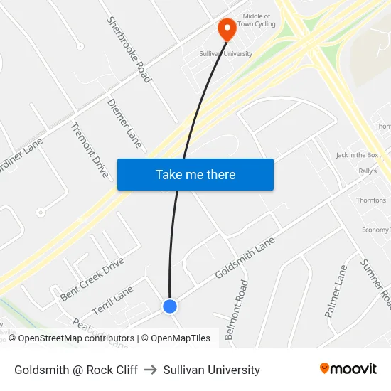 Goldsmith @ Rock Cliff to Sullivan University map