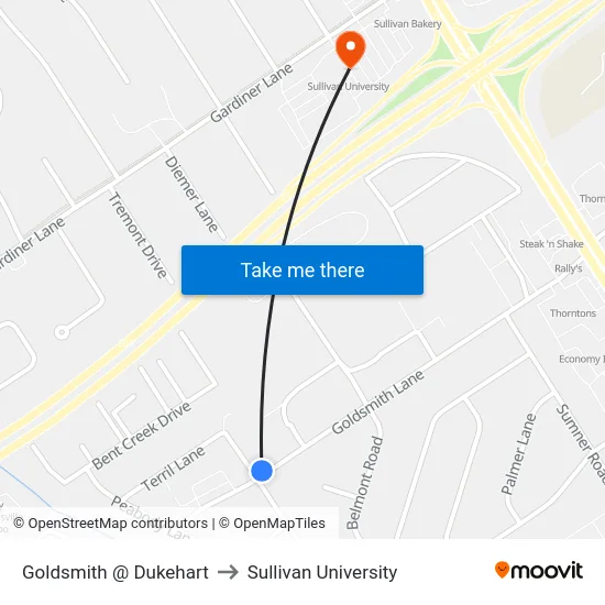 Goldsmith @ Dukehart to Sullivan University map