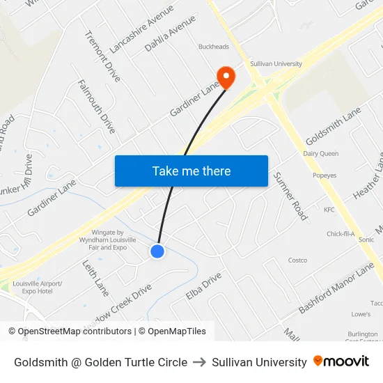 Goldsmith @ Golden Turtle Circle to Sullivan University map