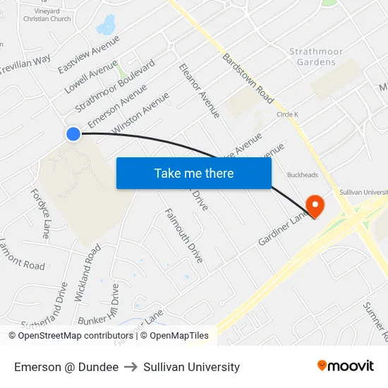 Emerson @ Dundee to Sullivan University map