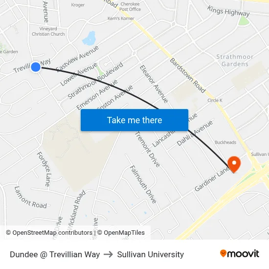 Dundee @ Trevillian Way to Sullivan University map