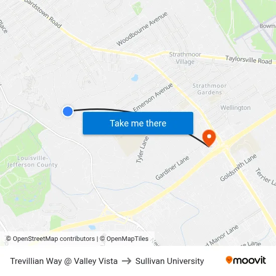 Trevillian Way @ Valley Vista to Sullivan University map