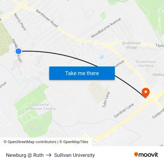 Newburg @ Ruth to Sullivan University map