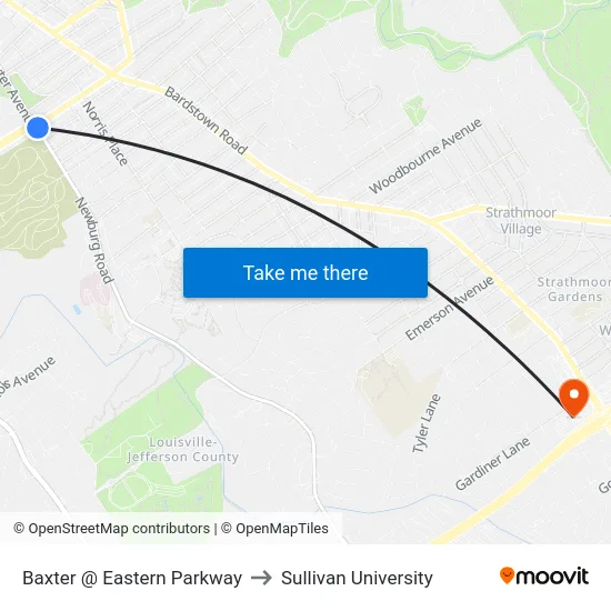 Baxter @ Eastern Parkway to Sullivan University map