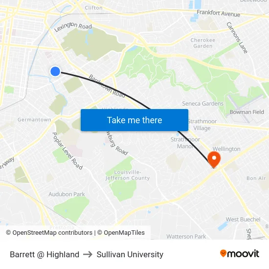 Barrett @ Highland to Sullivan University map