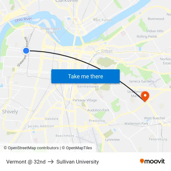 Vermont @ 32nd to Sullivan University map