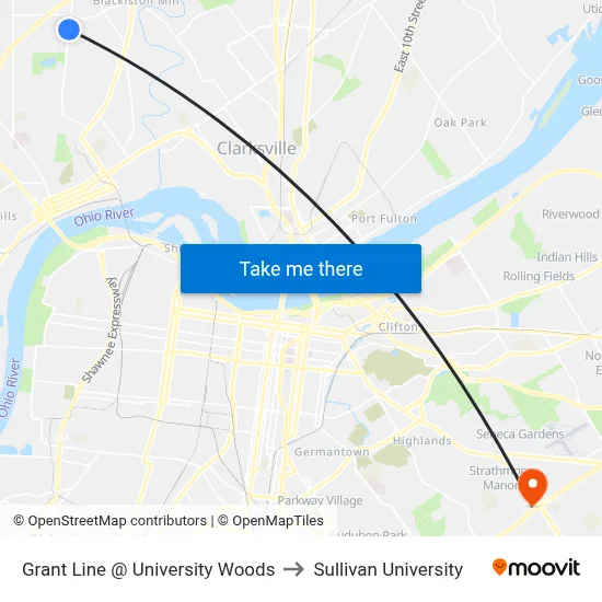 Grant Line @ University Woods to Sullivan University map