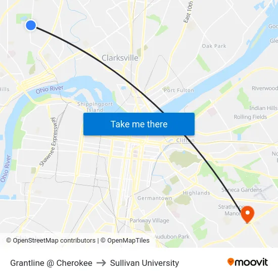 Grantline @ Cherokee to Sullivan University map
