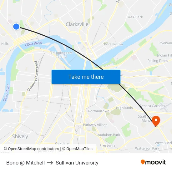 Bono @ Mitchell to Sullivan University map
