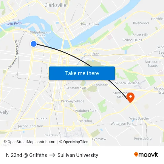 N 22nd @ Griffiths to Sullivan University map