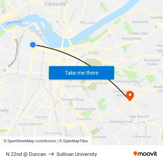 N 22nd @ Duncan to Sullivan University map