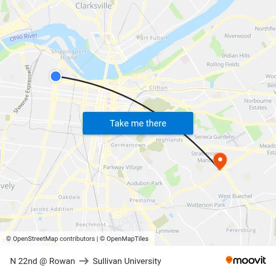 N 22nd @ Rowan to Sullivan University map