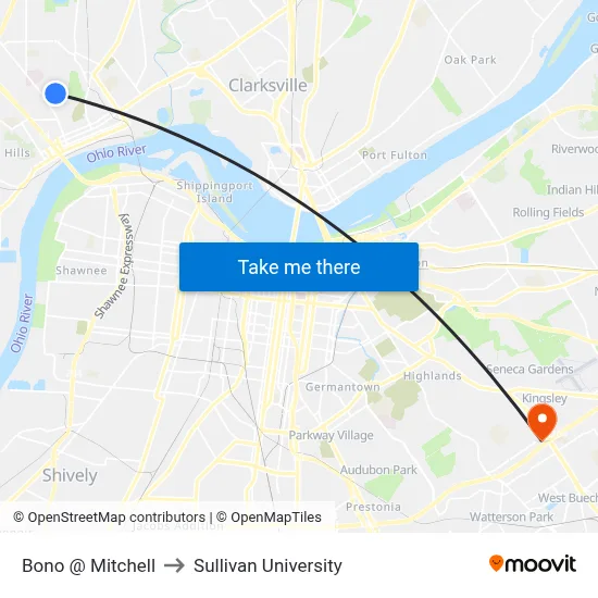 Bono @ Mitchell to Sullivan University map