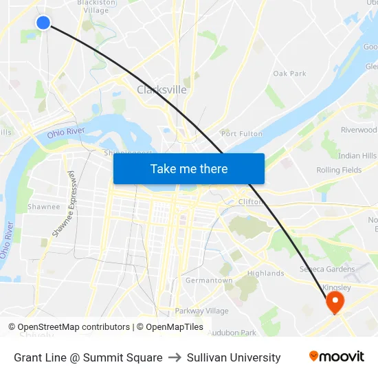 Grant Line @ Summit Square to Sullivan University map