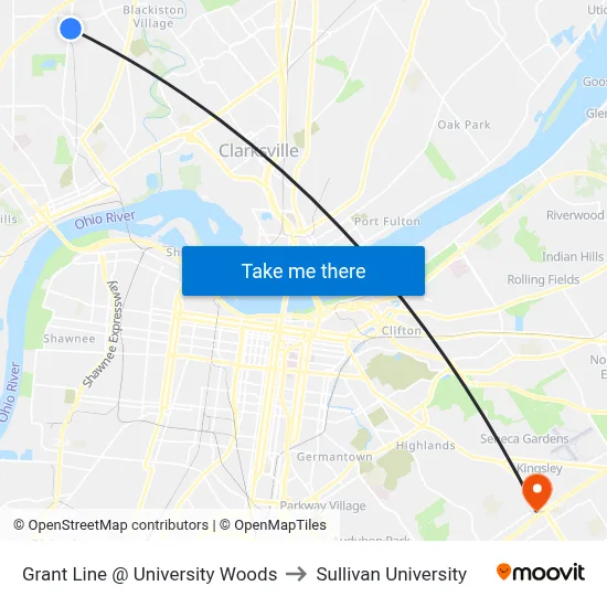 Grant Line @ University Woods to Sullivan University map