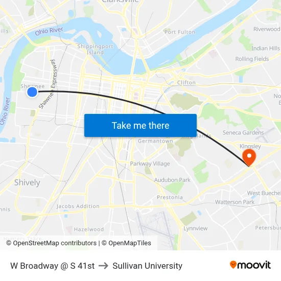 W Broadway @ S 41st to Sullivan University map