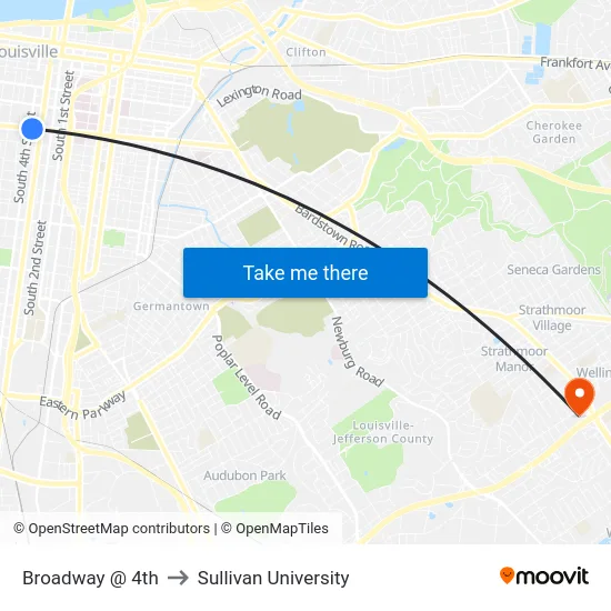 Broadway @ 4th to Sullivan University map