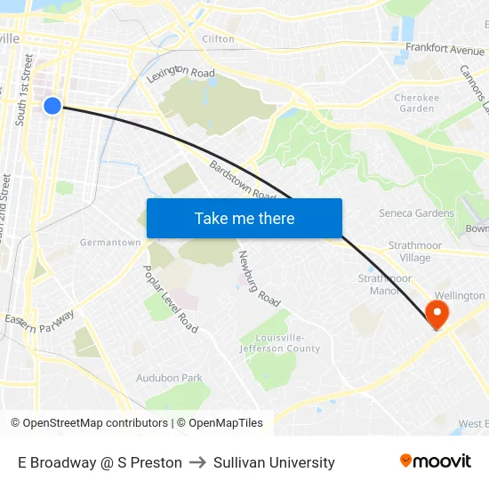 E Broadway @ S Preston to Sullivan University map