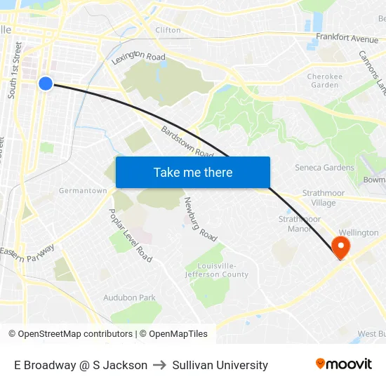 E Broadway @ S Jackson to Sullivan University map