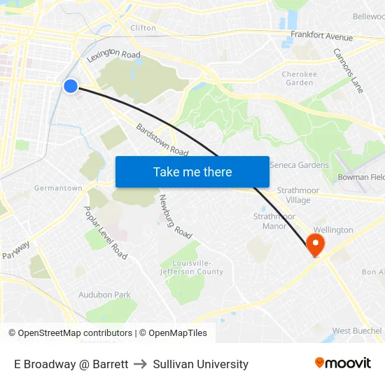 E Broadway @ Barrett to Sullivan University map
