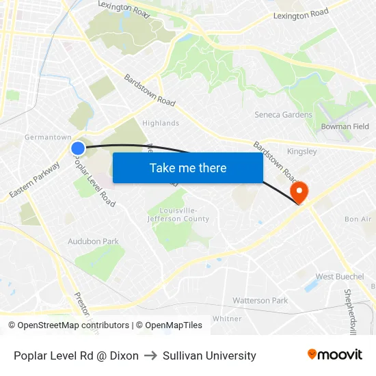 Poplar Level Rd @ Dixon to Sullivan University map
