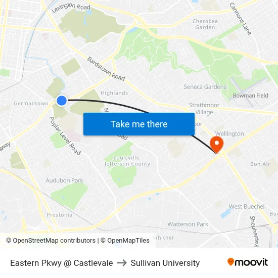 Eastern Pkwy @ Castlevale to Sullivan University map