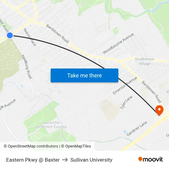 Eastern Pkwy @ Baxter to Sullivan University map
