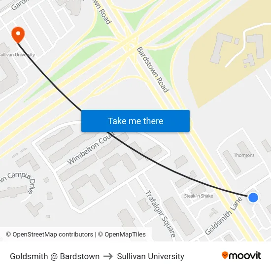 Goldsmith @ Bardstown to Sullivan University map
