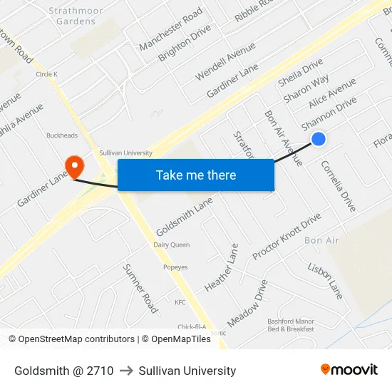 Goldsmith @ 2710 to Sullivan University map