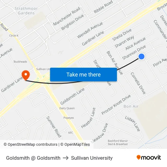 Goldsmith @ Goldsmith to Sullivan University map