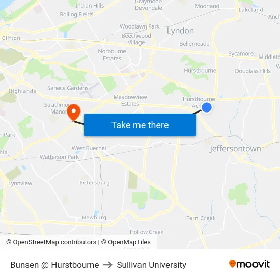 Bunsen @ Hurstbourne to Sullivan University map