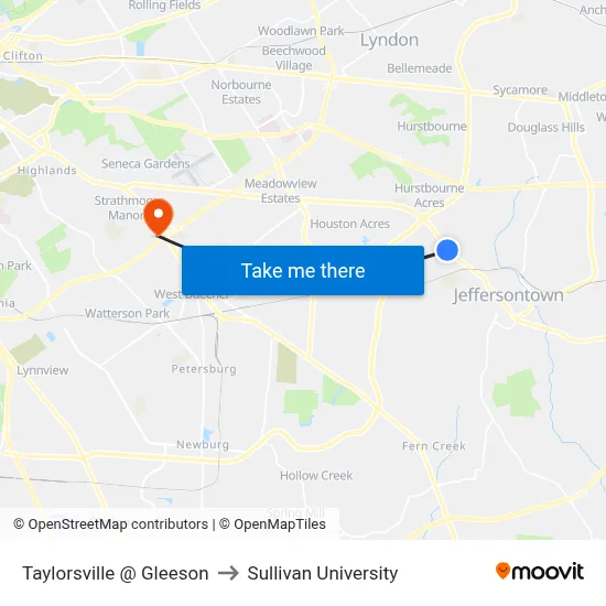 Taylorsville @ Gleeson to Sullivan University map