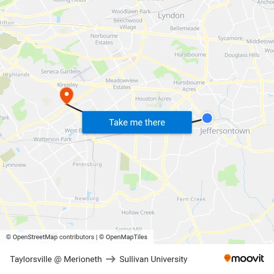 Taylorsville @ Merioneth to Sullivan University map