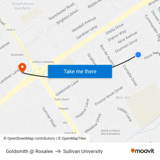 Goldsmith @ Rosalee to Sullivan University map