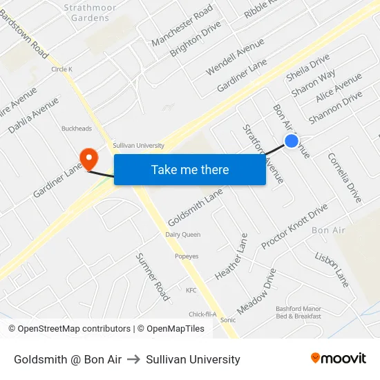 Goldsmith @ Bon Air to Sullivan University map