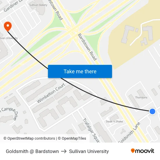 Goldsmith @ Bardstown to Sullivan University map