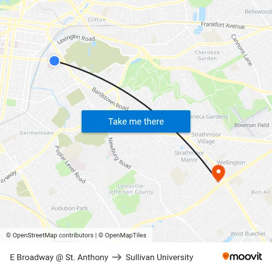 E Broadway @ St. Anthony to Sullivan University map