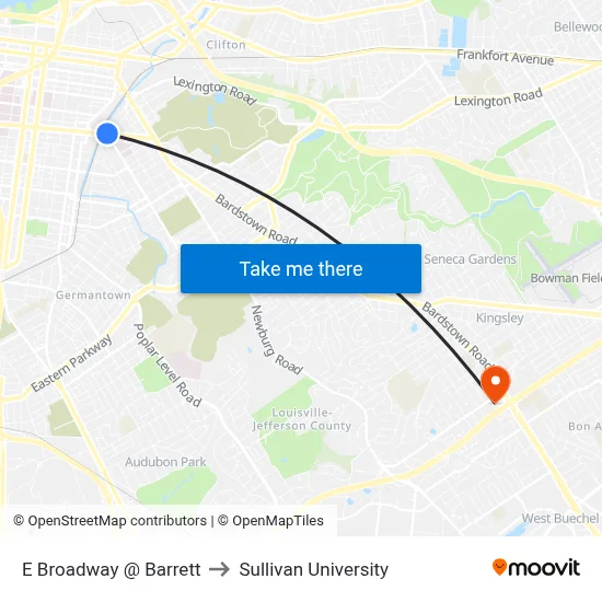 E Broadway @ Barrett to Sullivan University map