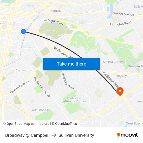 Broadway @ Campbell to Sullivan University map