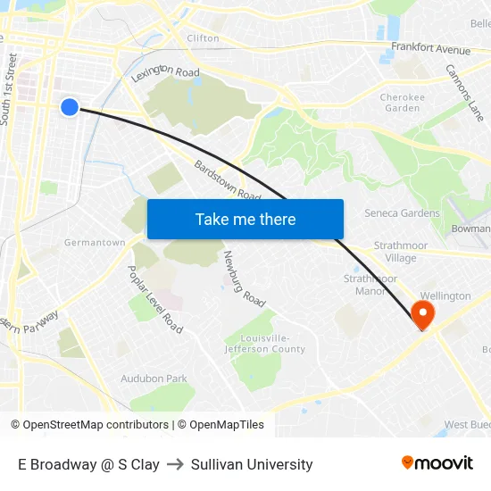 E Broadway @ S Clay to Sullivan University map