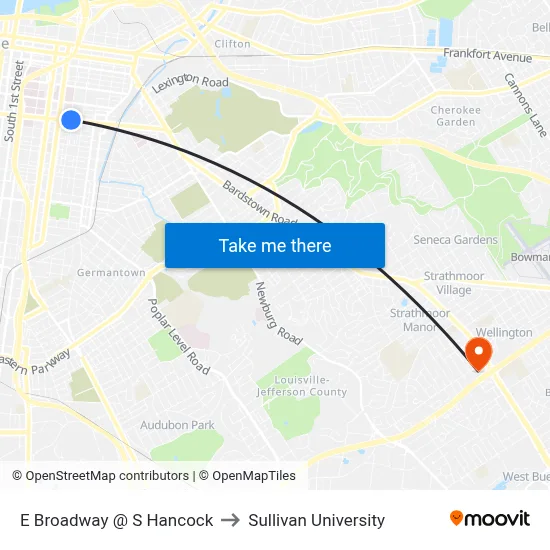 E Broadway @ S Hancock to Sullivan University map